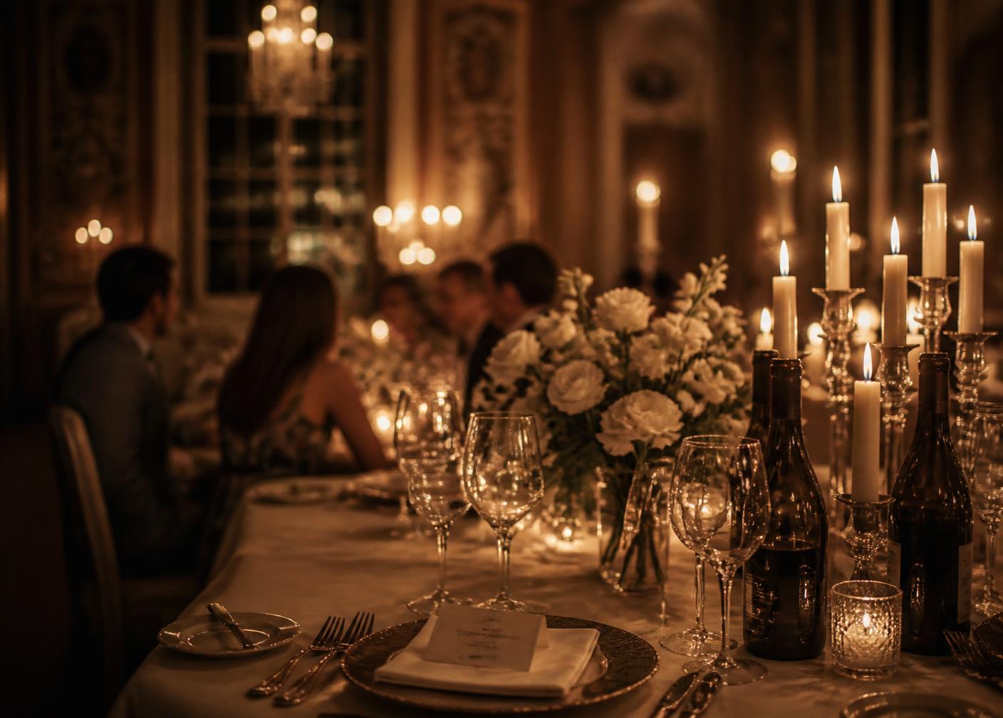 Candlelit private dinner in a French chateau